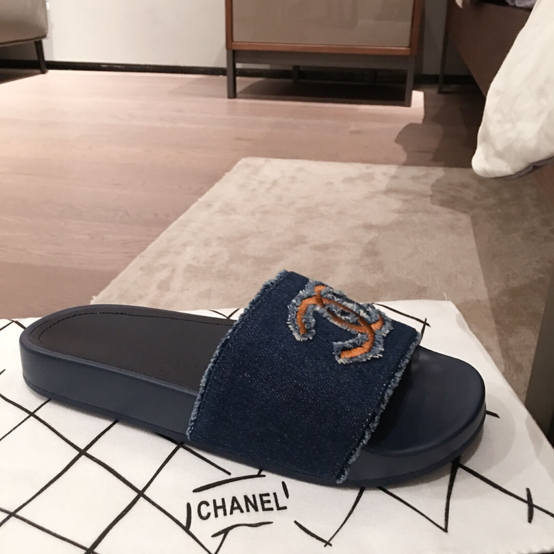 Chanel Denim Logo Sandal Mules G35781