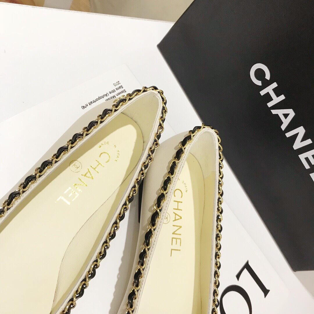Chanel Grosgrain and Lambskin Chain Flats Ballerinas G35389