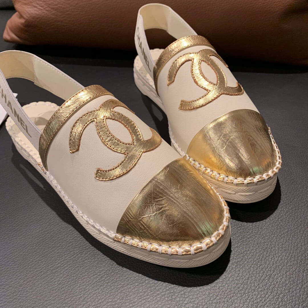 Chanel Slingback Espadrilles G34817 White/Gold