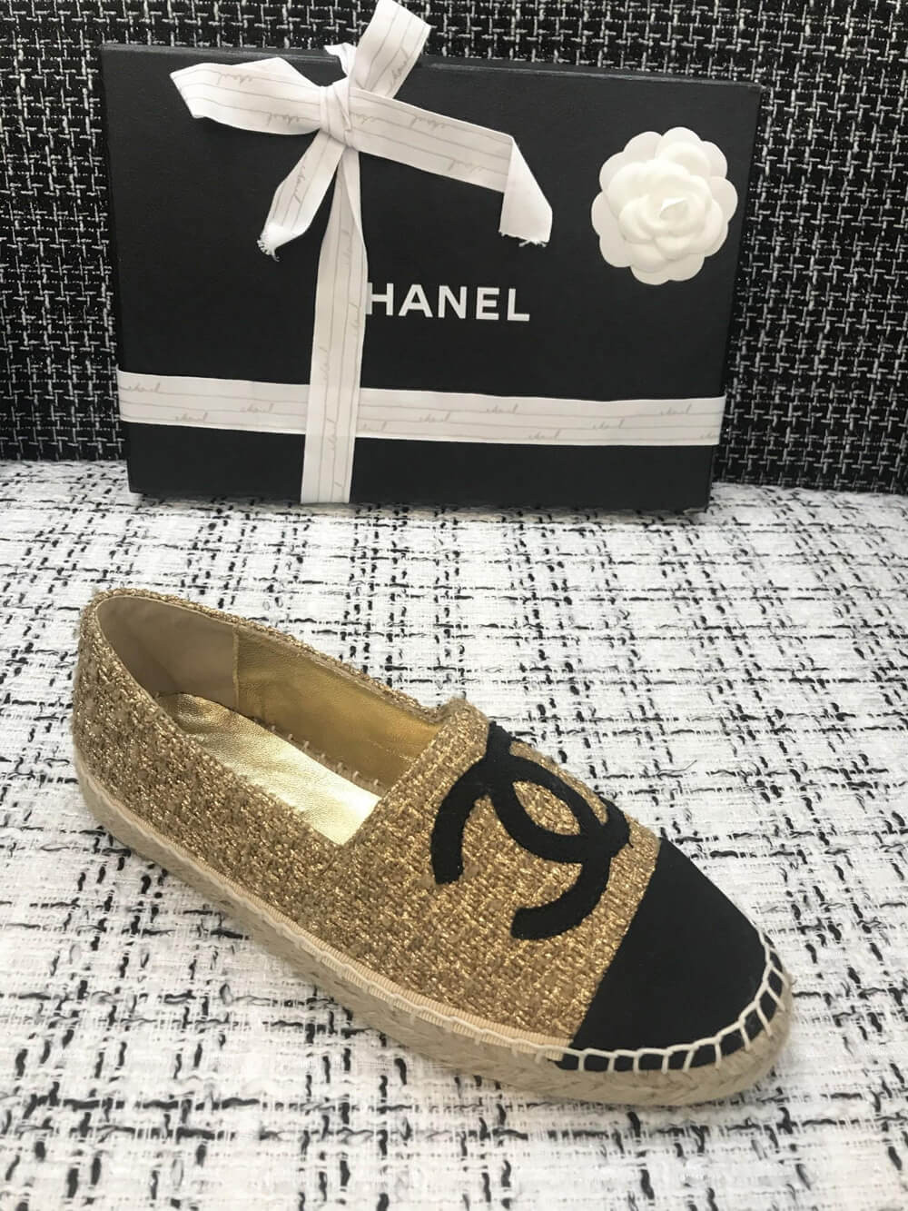Chanel Tweed Espadrilles G29762 Light Coffee/Black