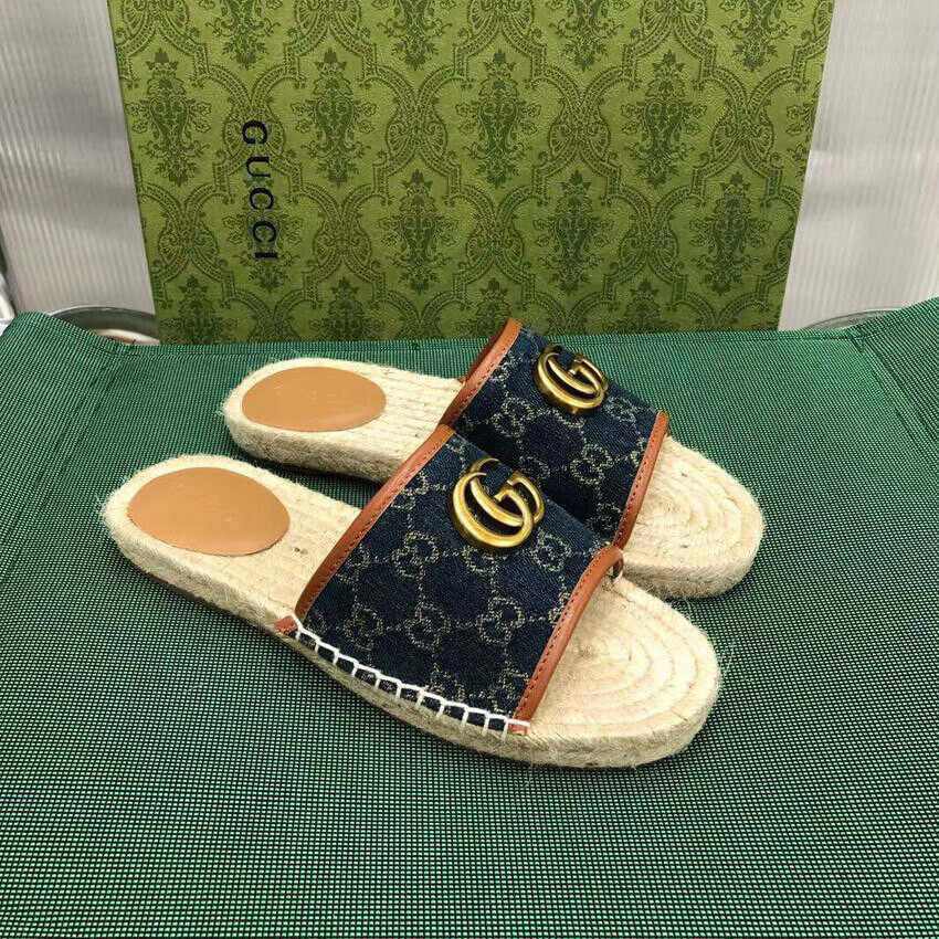 Gucci Pilar Double G Denim Slide Sandal