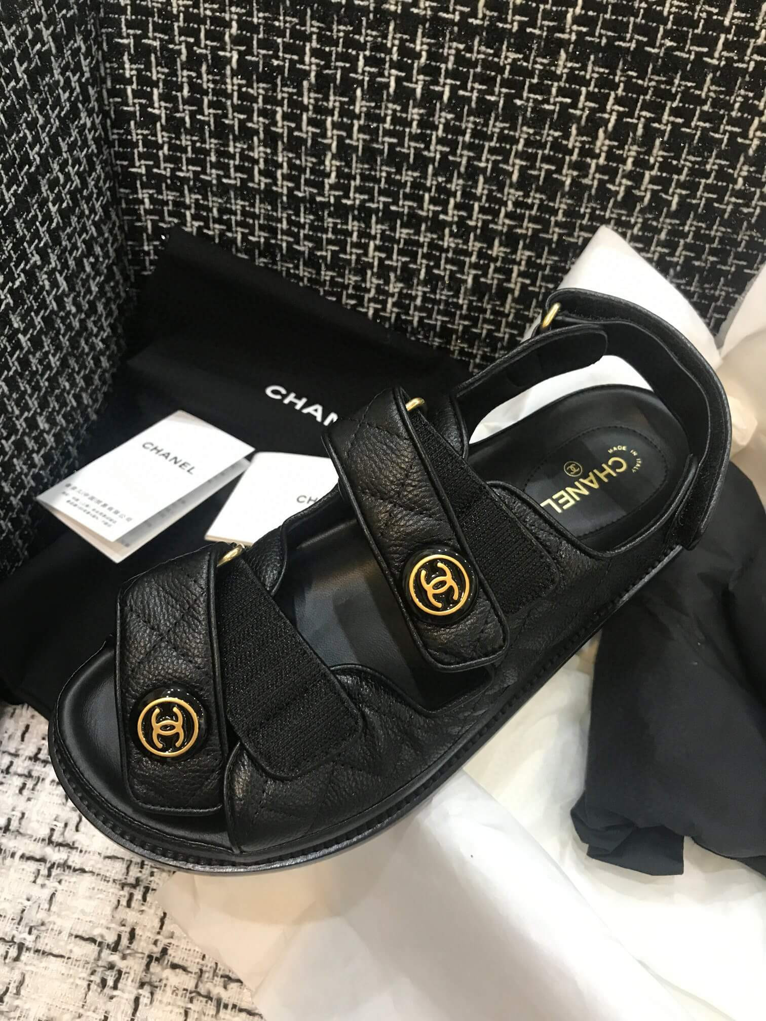 Chanel CC Quilted Velcro Sandals G31848