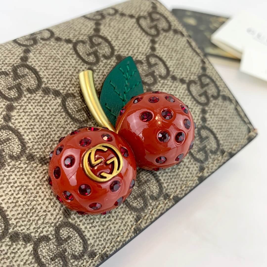 Gucci GG Supreme Card Case Wallet With Cherries 476050
