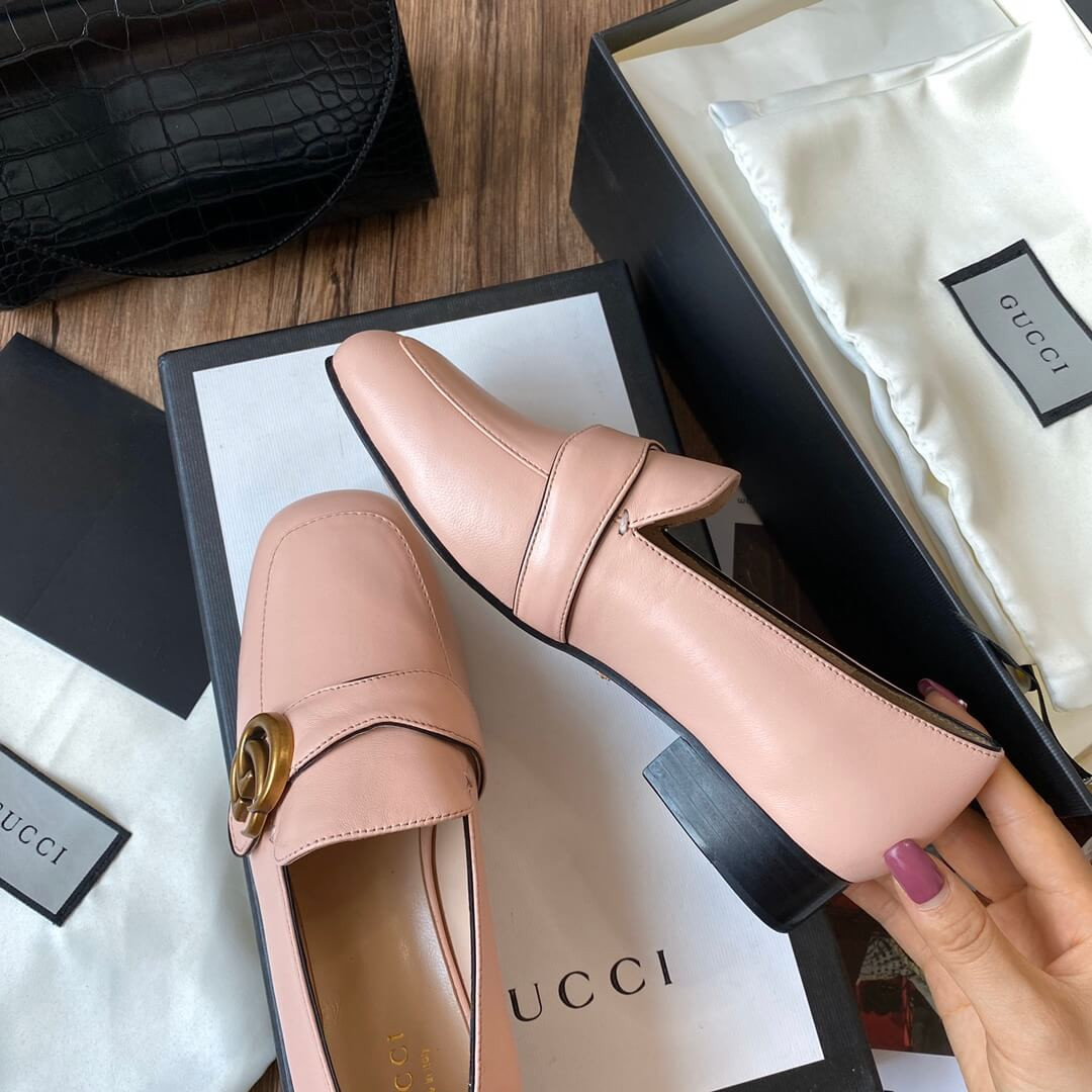 Gucci Leather Loafer with Double G 602496 Pink