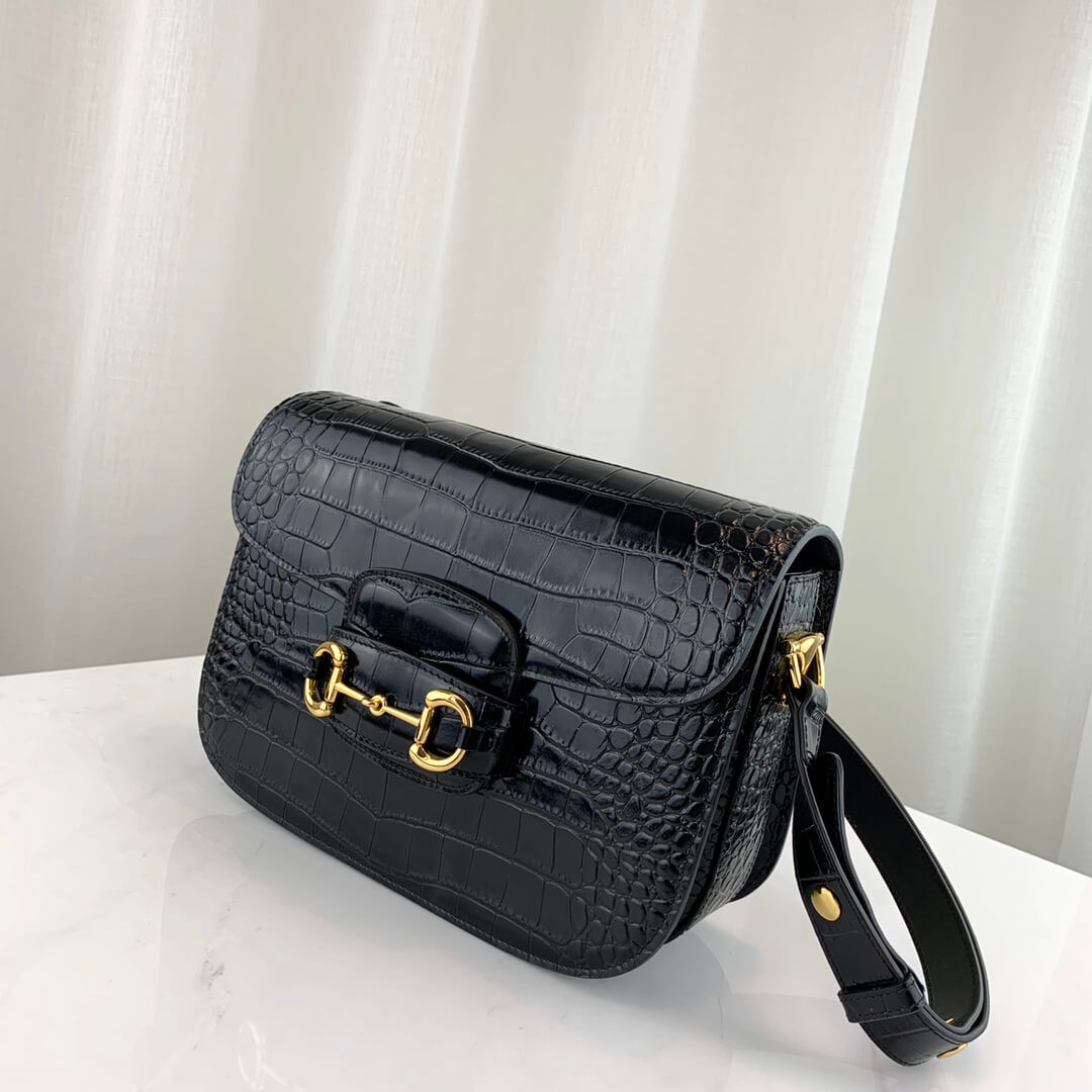 Gucci 1955 Horsebit Crocodile Shoulder Bag 602204