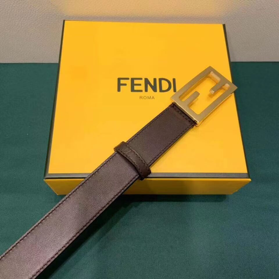 Fendi Baguette 30mm FF Buckle Belt 8C05311 Dzrk Coffee