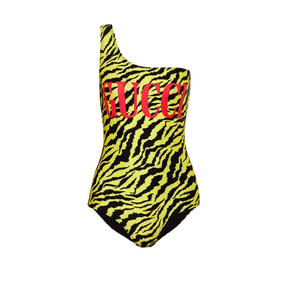Gucci One-Shoulder Sparkling Logo Swimsuit 278618