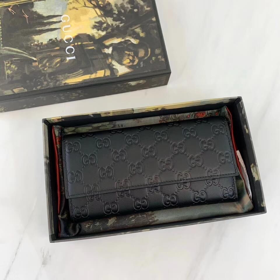 Gucci Black Signature Leather Continental Wallet 410100