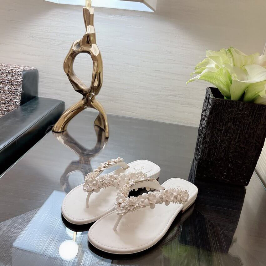 Chanel Lambskin Flowers Flip Flops