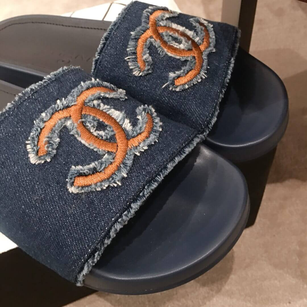 Chanel Denim Logo Sandal Mules G35781