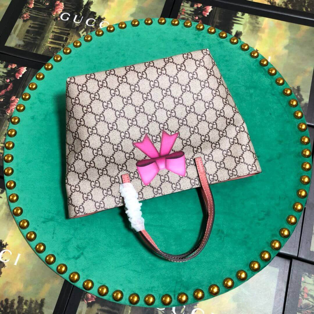 Gucci Childrens Bow Print Tote 410812 Pink