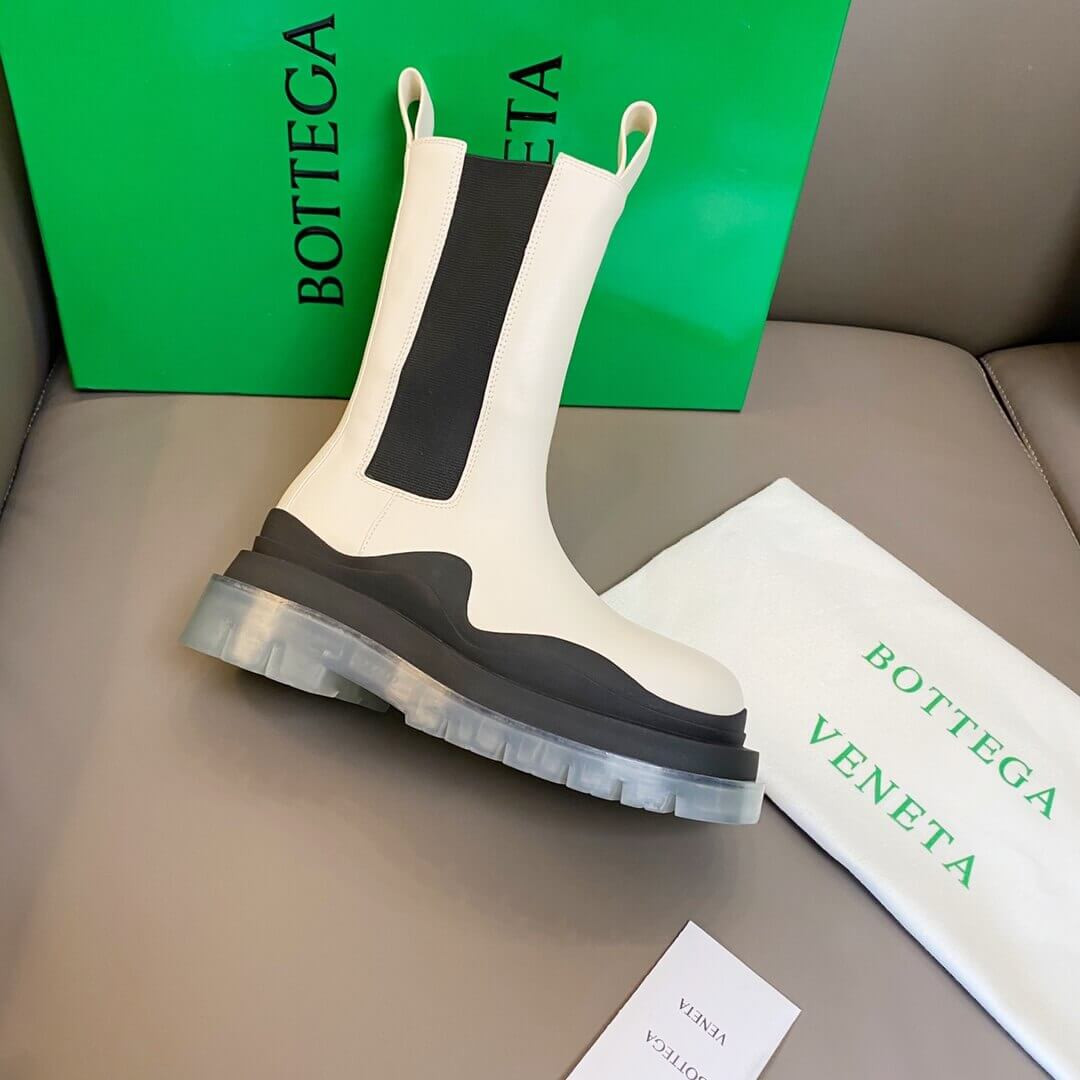 Bottega Veneta Rubber-Trimmed Leather Chelsea Boots White