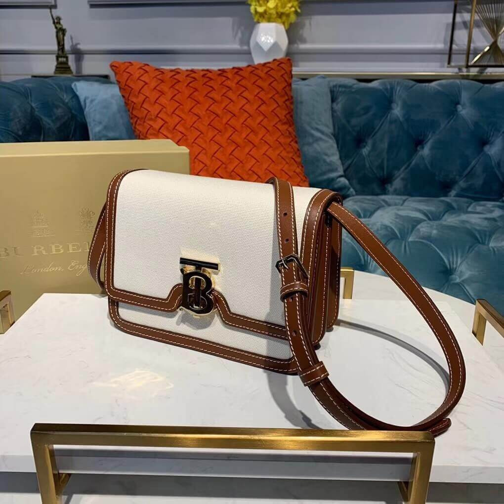 Burberry Small Two-tone Canvas and Leather TB Bag 80146401