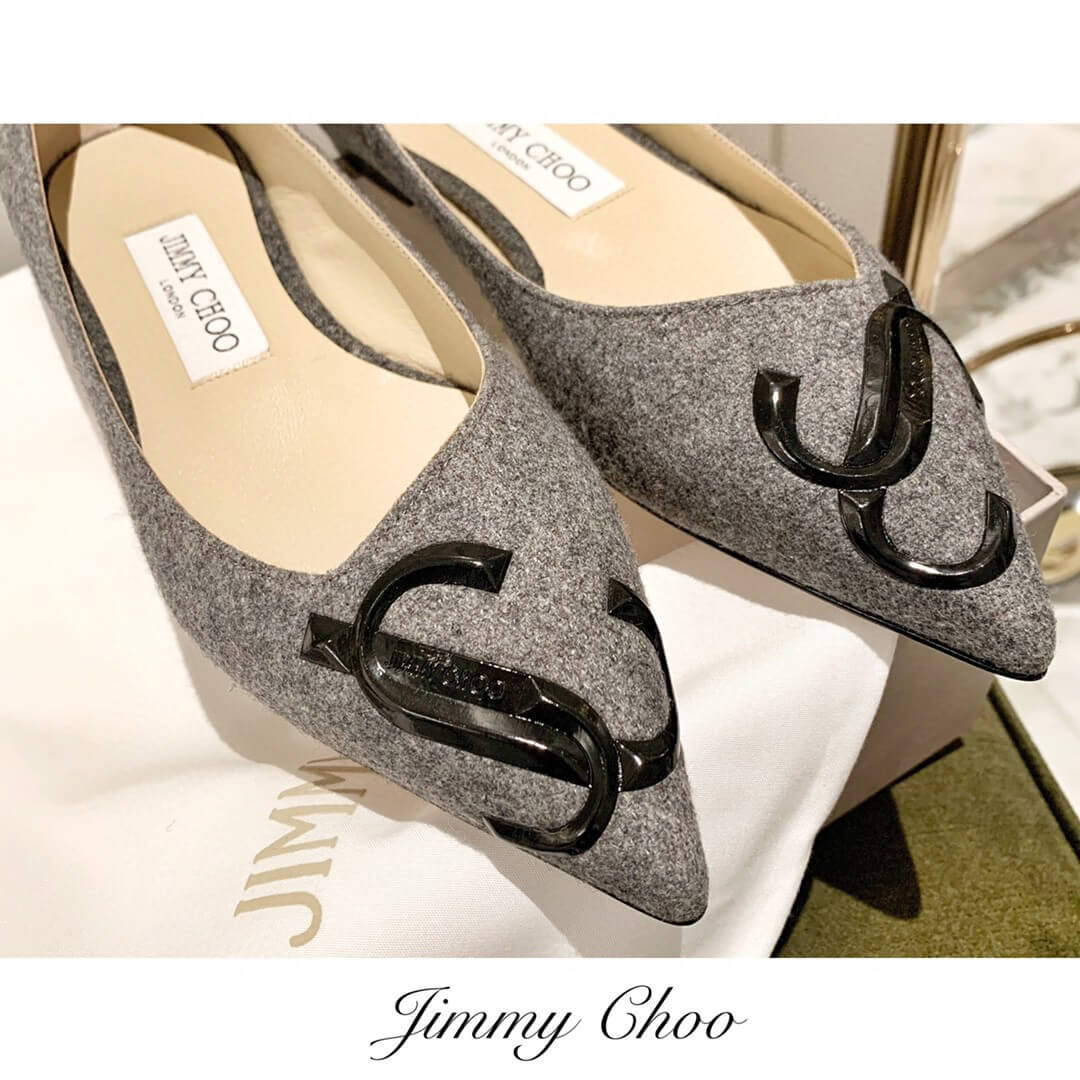 Jimmy Choo Love Flats Suede Pumps In Grey and Black Logo 231161