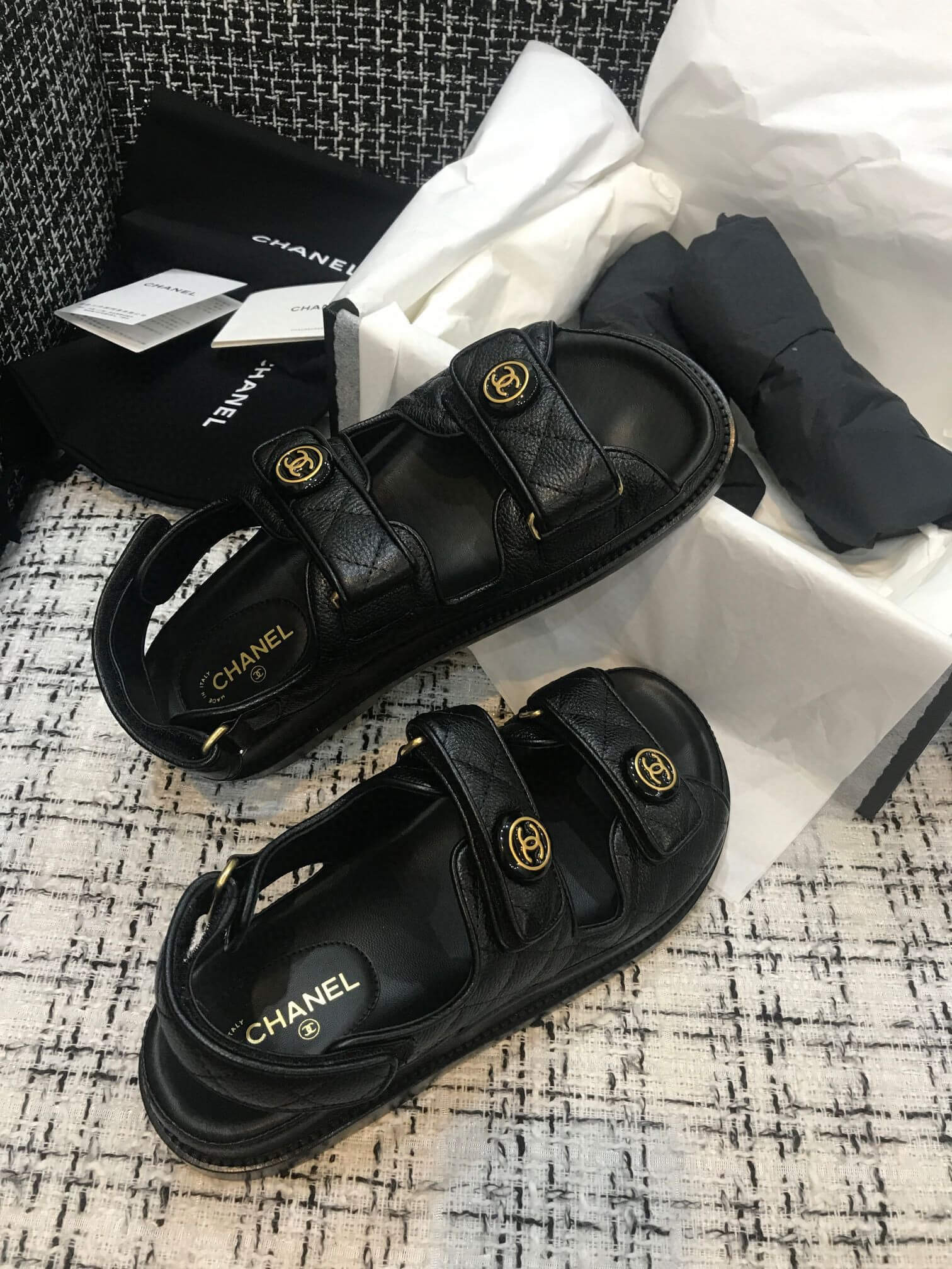 Chanel CC Quilted Velcro Sandals G31848