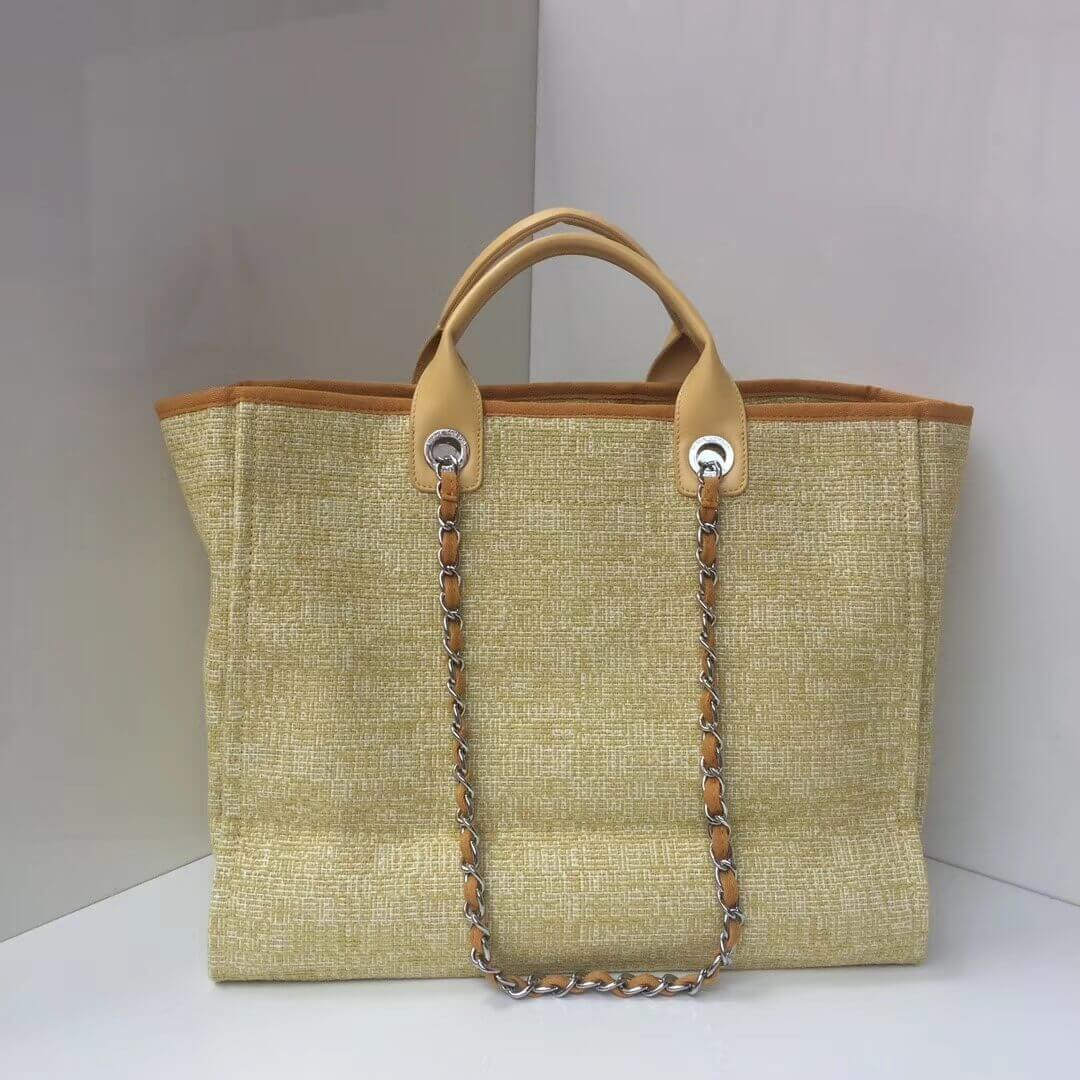 Chanel Deauville Tote 38cm Canvas Bag A66941 Apricot/Gold