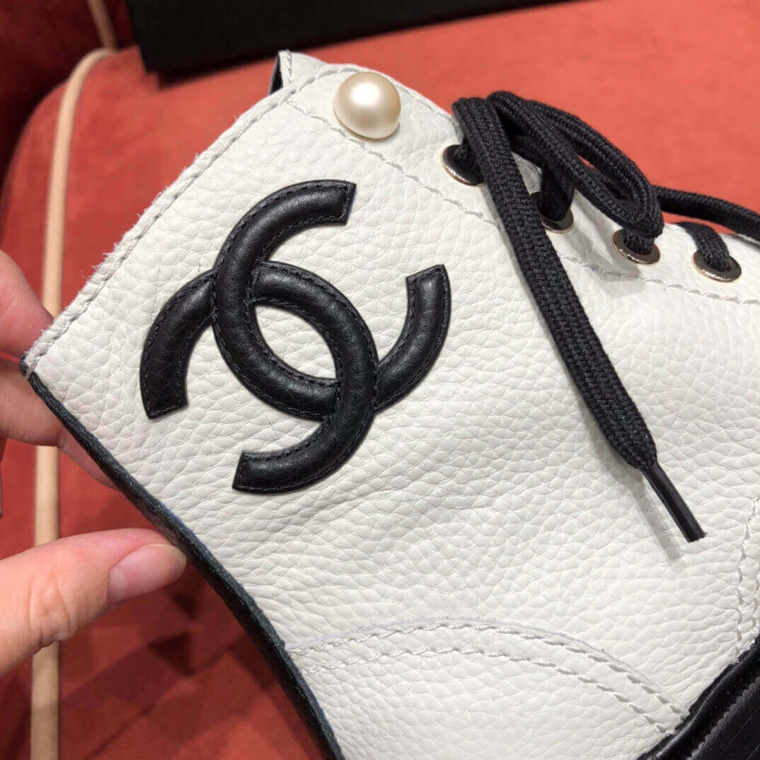 Chanel Pearl Embellished Ankle Boots G36209 Black/White
