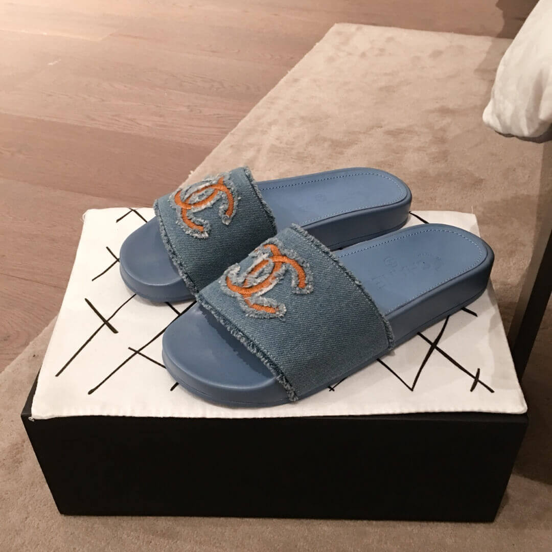 Chanel Denim Logo Sandal Mules G35781