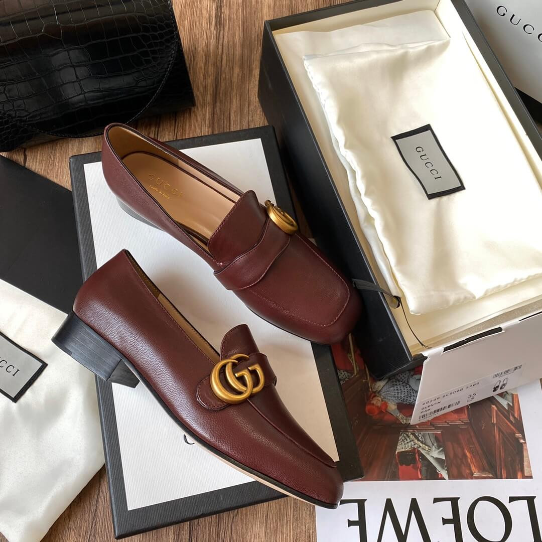 Gucci Leather Loafer with Double G 602496 Burgundy
