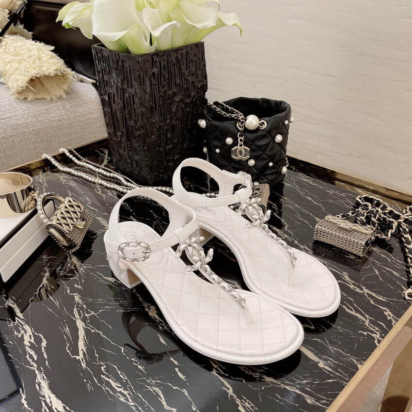 Chanel Lambskin CC Chain Thong Sandals G31463