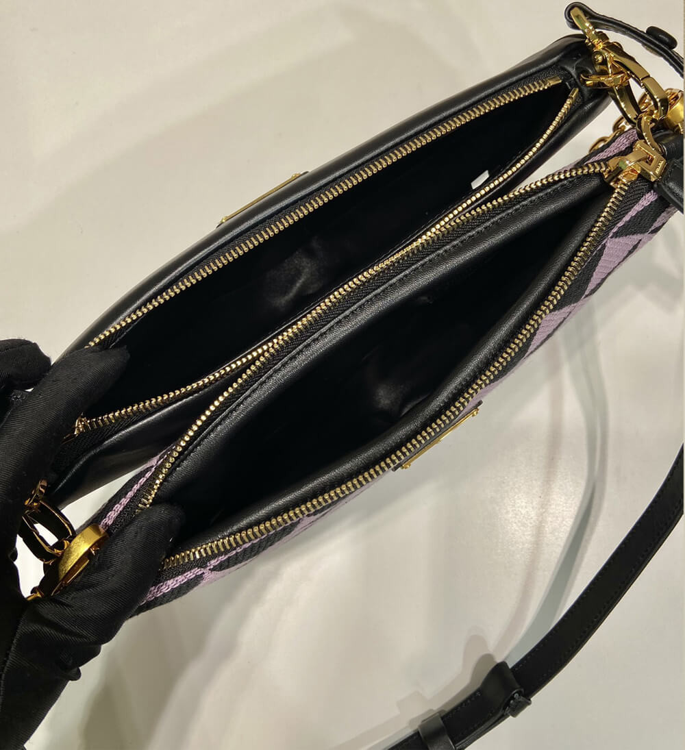 Prada Symbole Leather and Fabric Mini Bag 1BC176 Black/Alabaster White