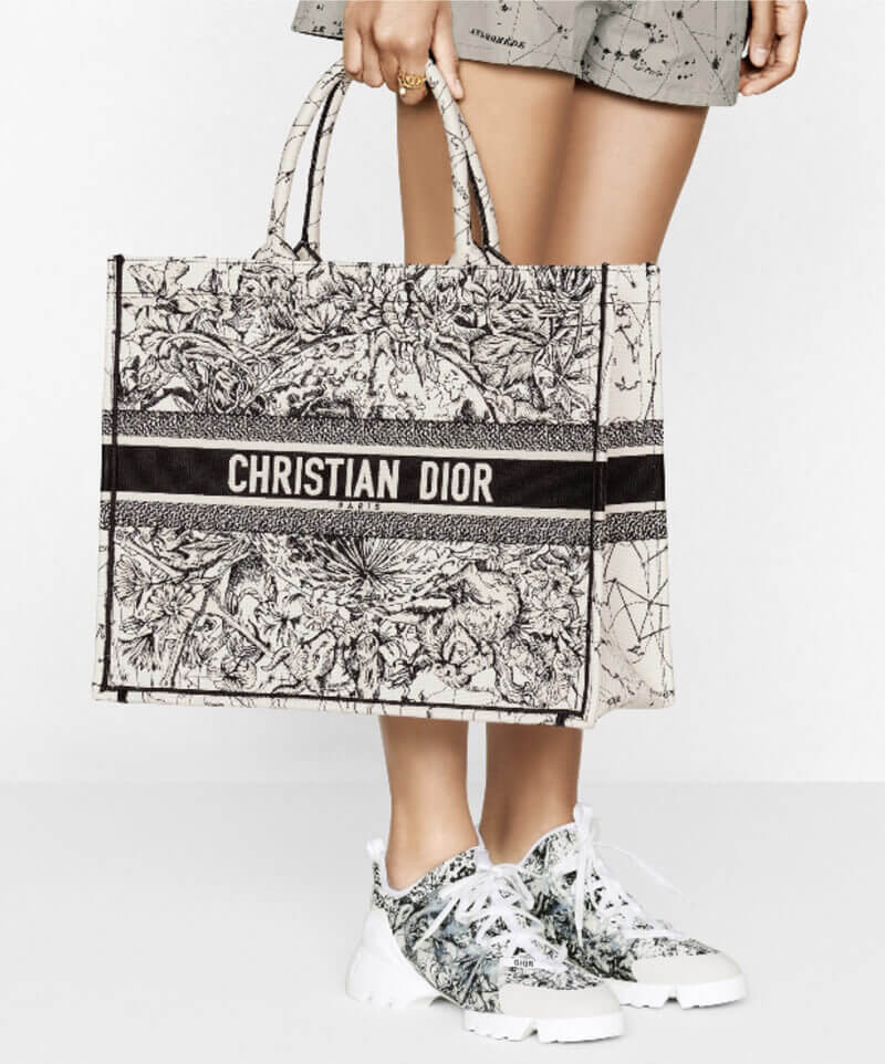 Dior Small Book Tote in Latte Multicolor Zodiac Embroidery M1296