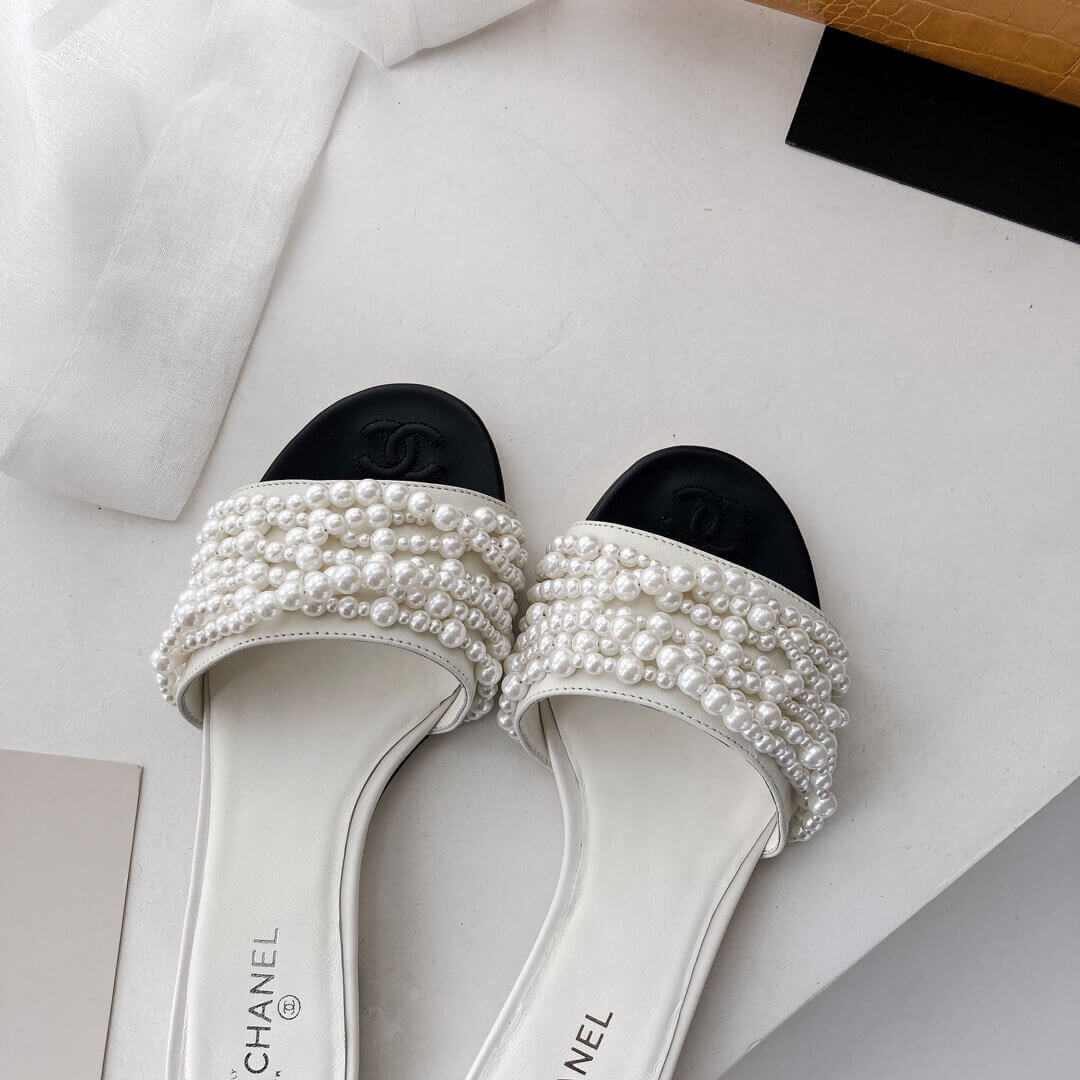 Chanel Satin CC Pearl Sandal Flats 36123