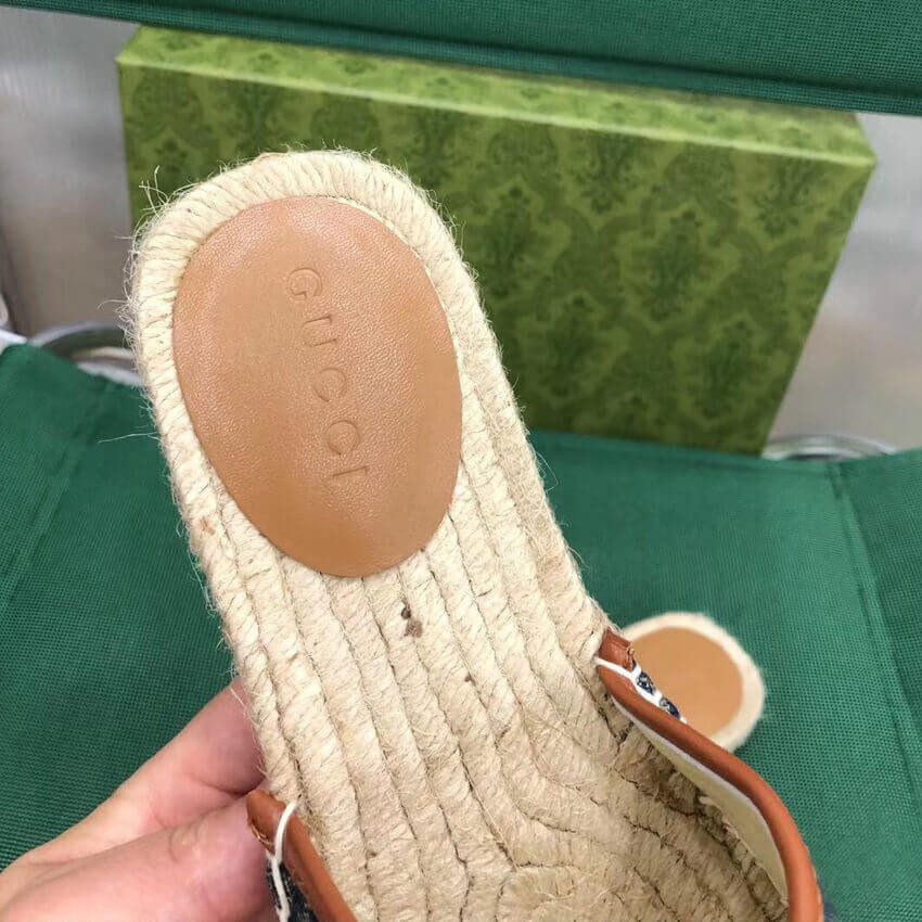 Gucci Pilar Double G Denim Slide Sandal