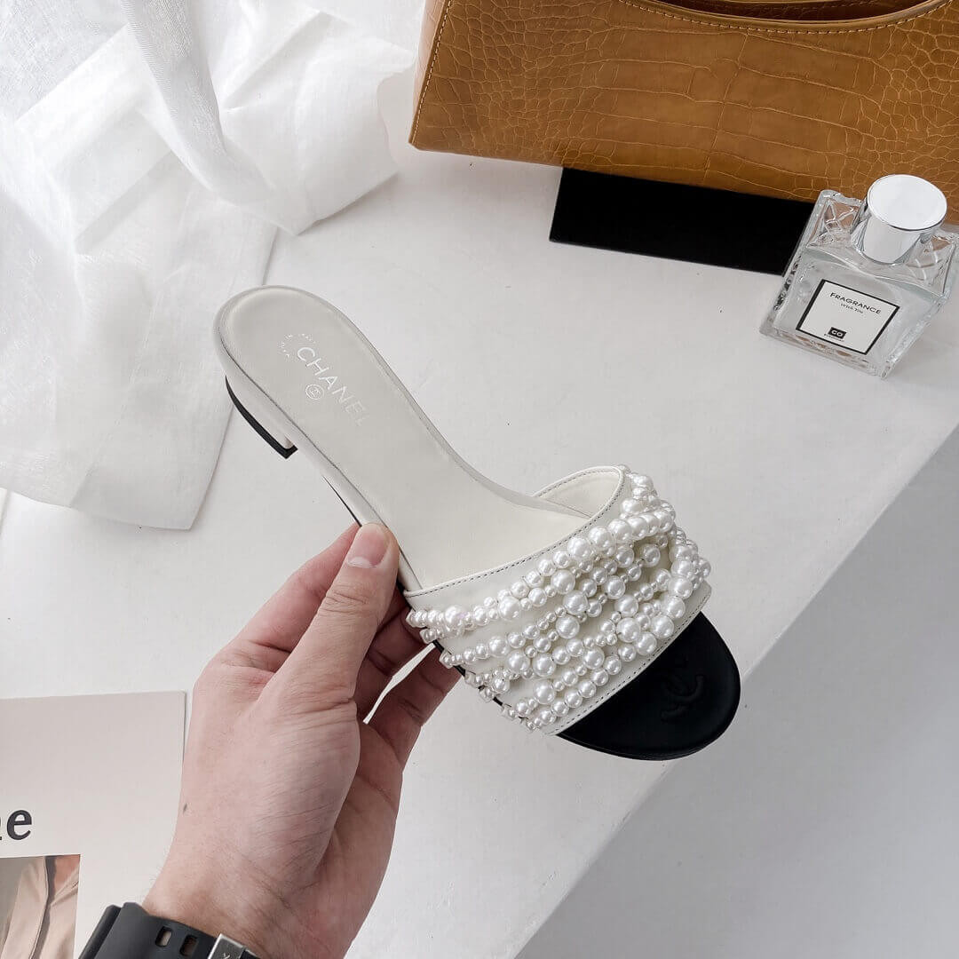 Chanel Satin CC Pearl Sandal Flats 36123