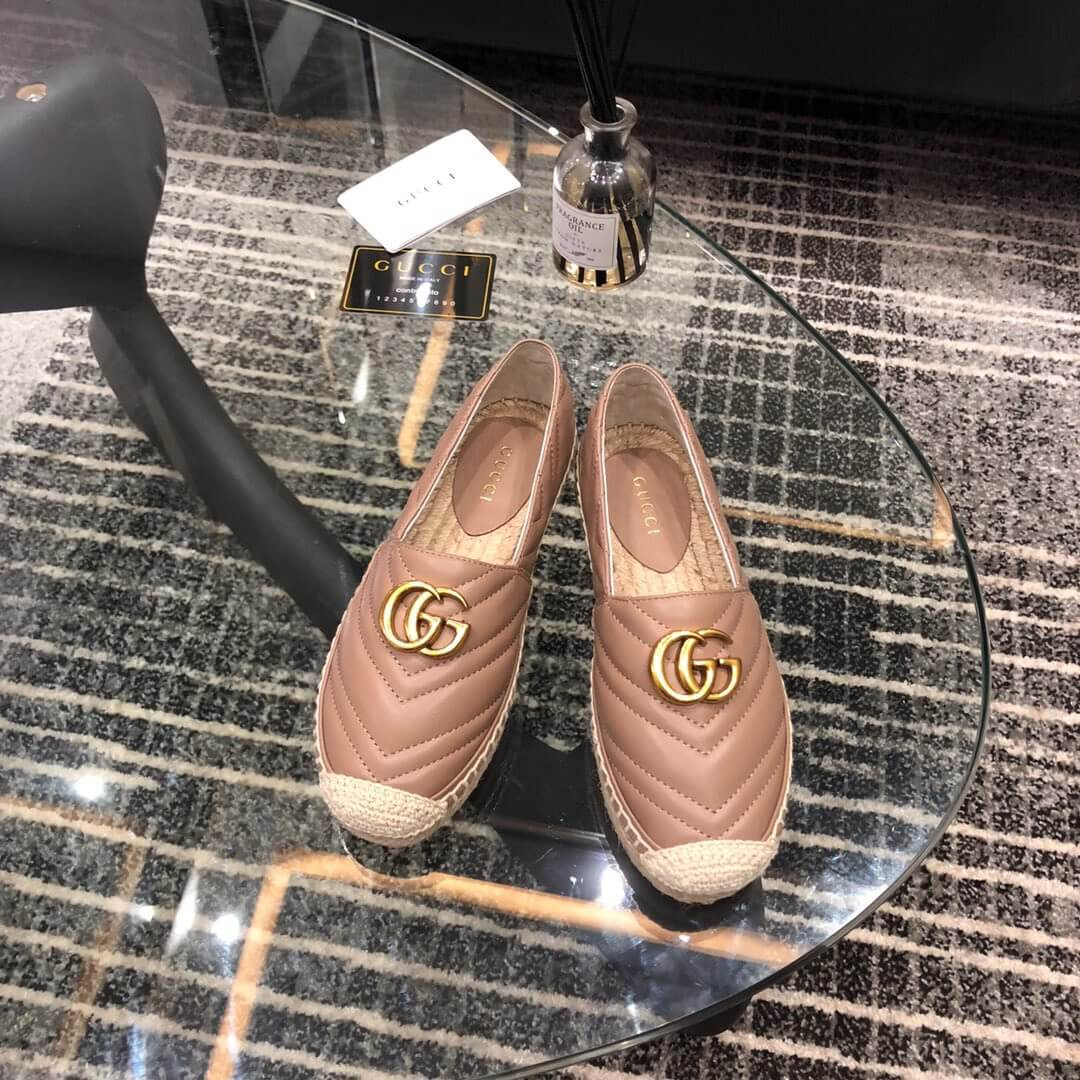 Gucci Chevron Leather Espadrille With Double G 551890 Dusty Pink