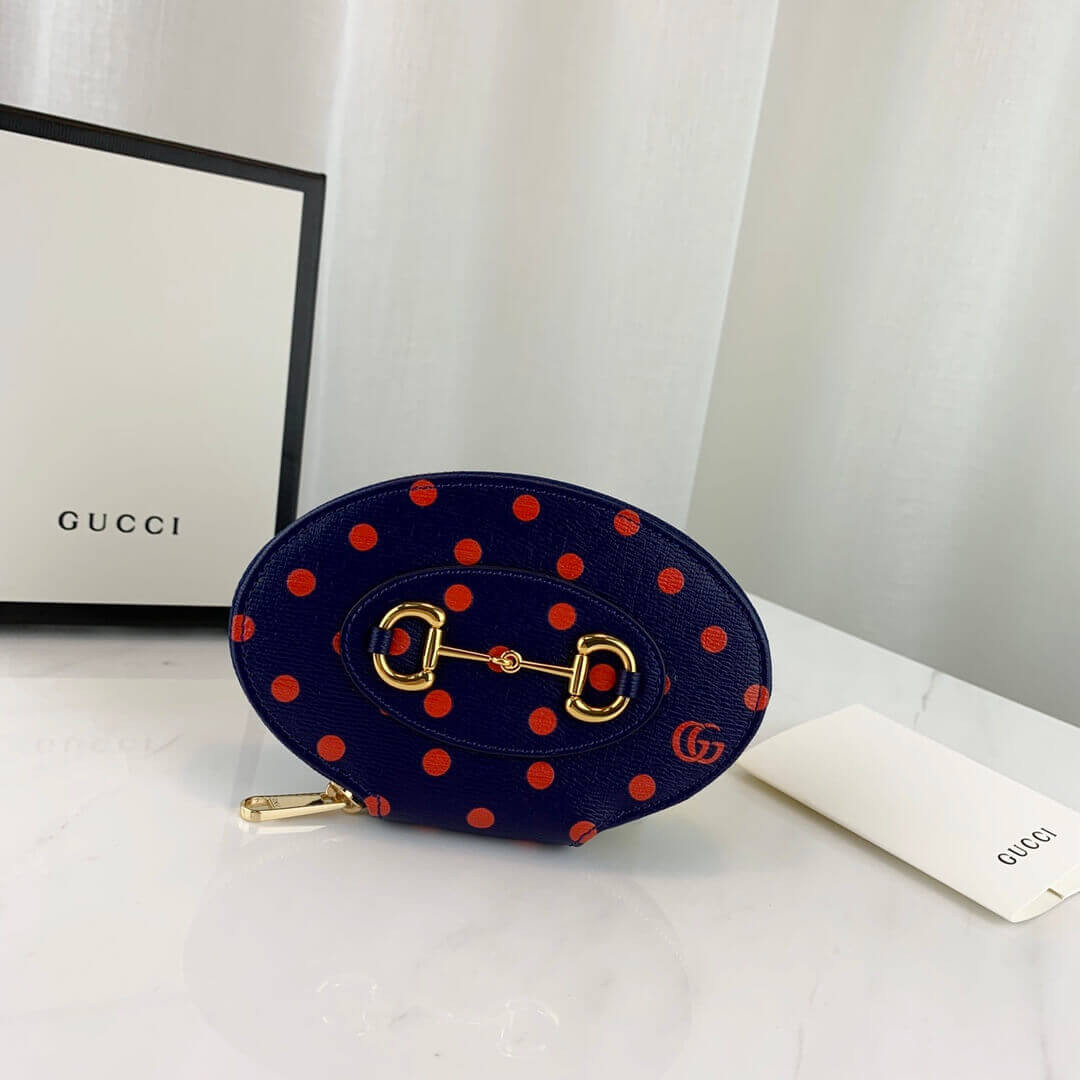 Gucci Navy And Red Polka Dot Coin Case 622040