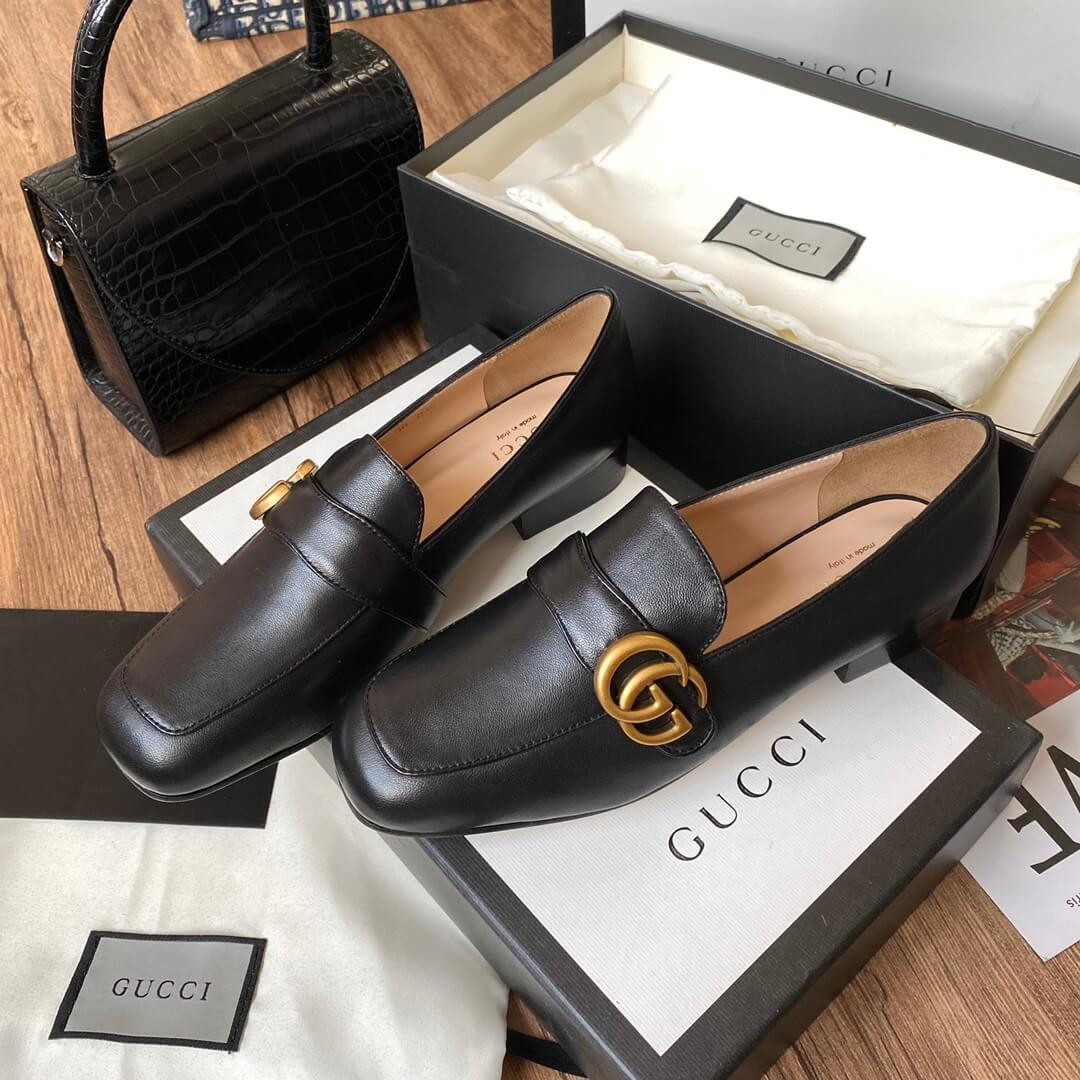 Gucci Leather Loafer with Double G 602496 Black
