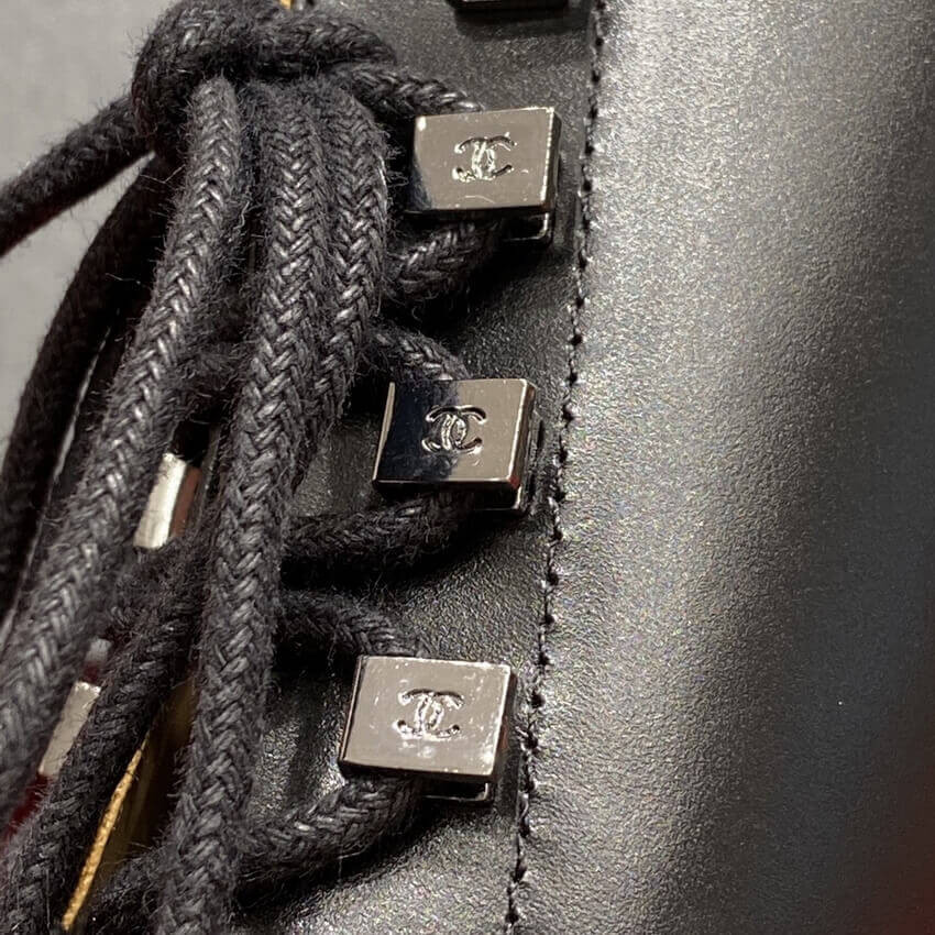 Chanel Calfskin Black Combat Lace-Ups Boots G34953