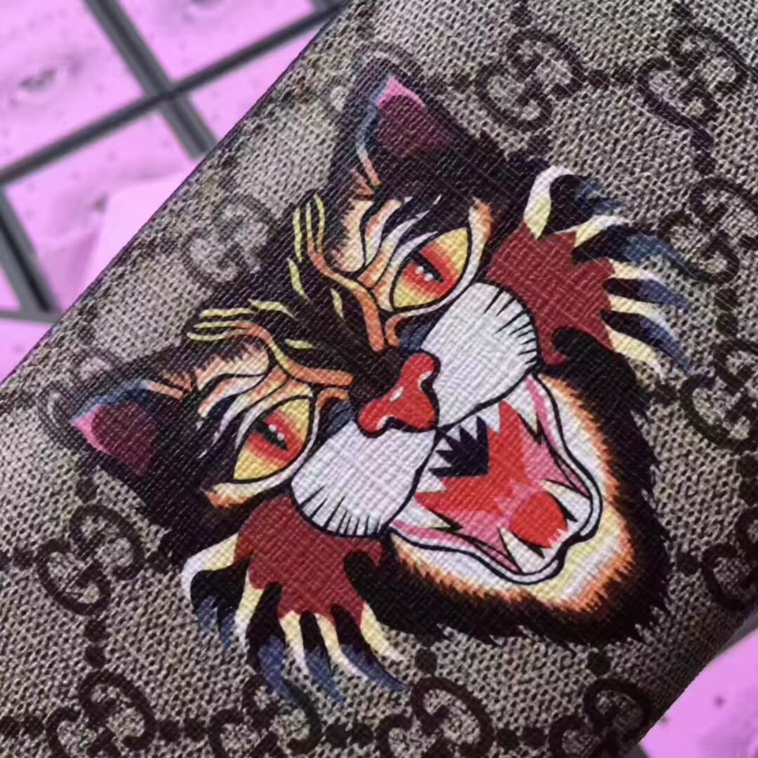 Gucci Angry Cat Print GG Supreme Zip Around Wallet 451273