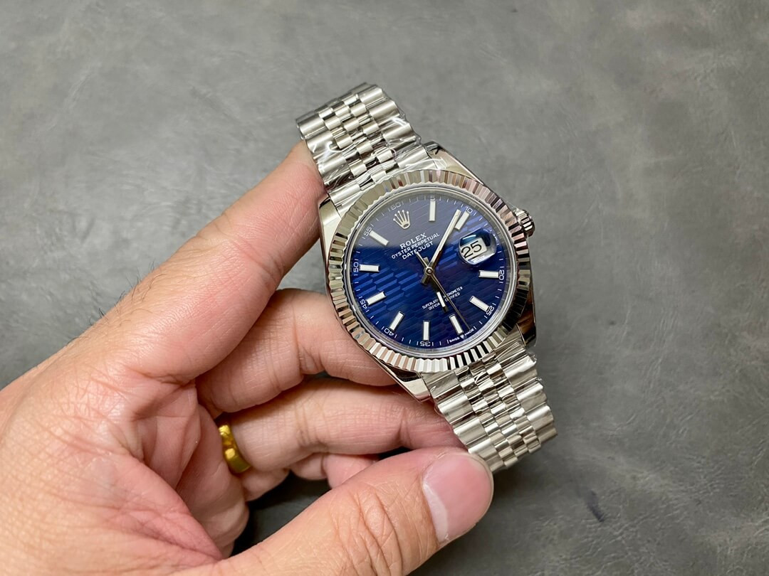 Rolex Datejust 41mm Blue Motif Dial Jubilee Stainless Steel Automatic Fluted Bezel