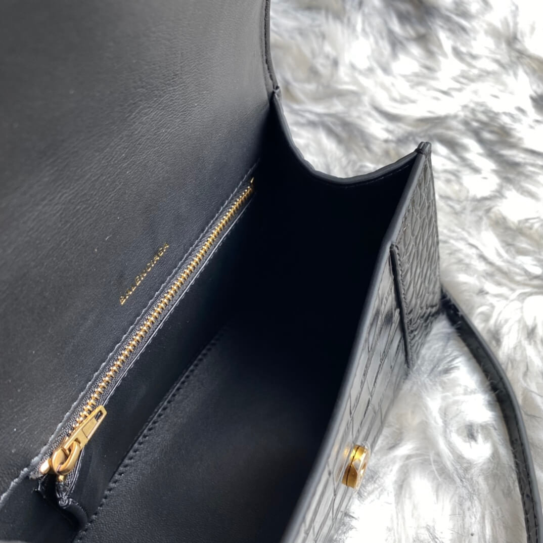 Balenciaga Hourglass S Croc-Effect Leather Tote