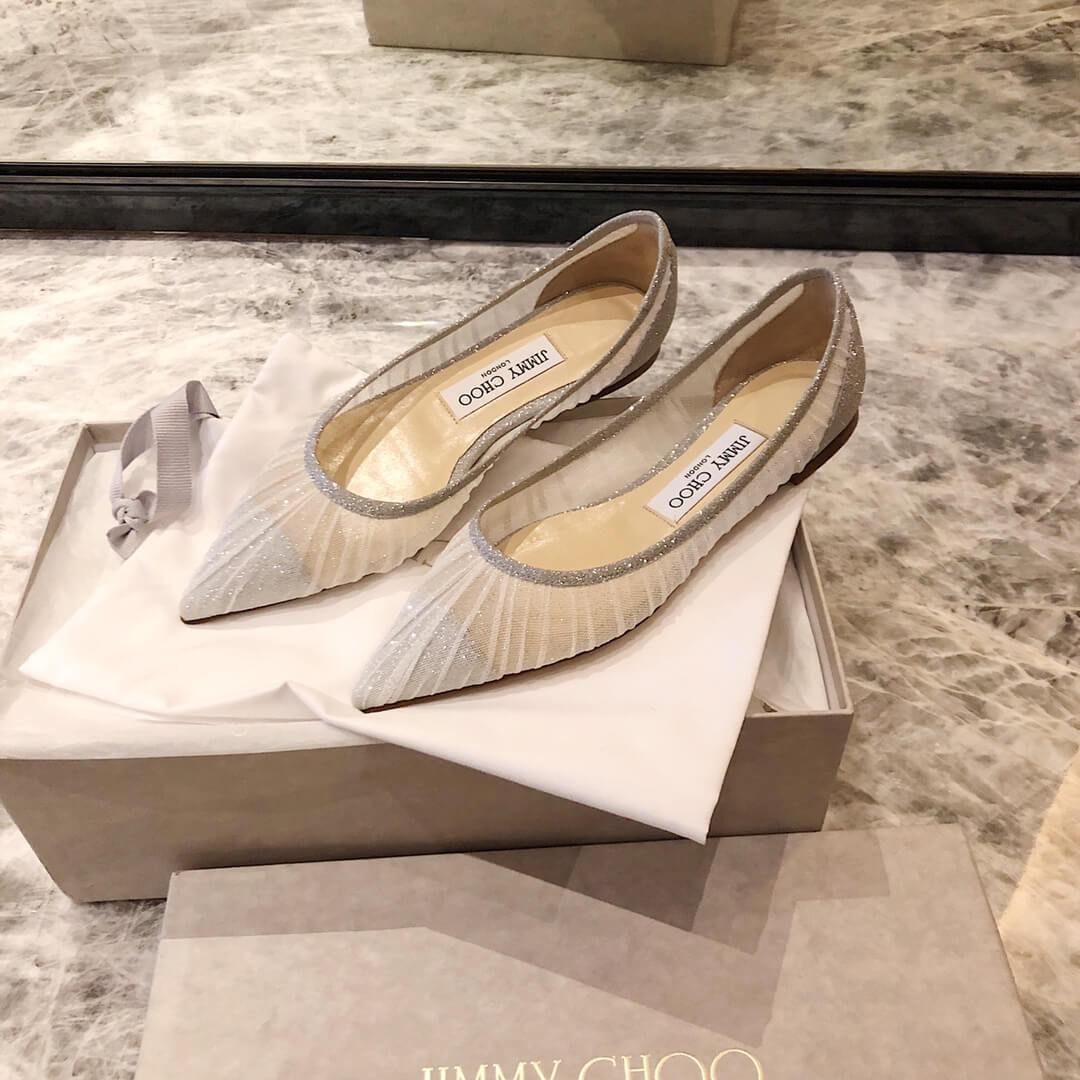 Jimmy Choo Flats Glitter Tulle Stiletto Pumps 513800