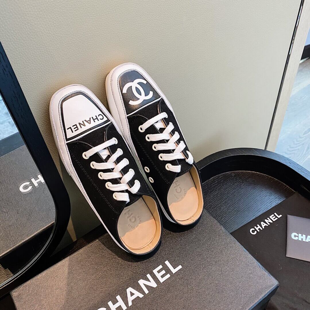 Chanel Canvas Lace Up Cap Toe Slipper 382301