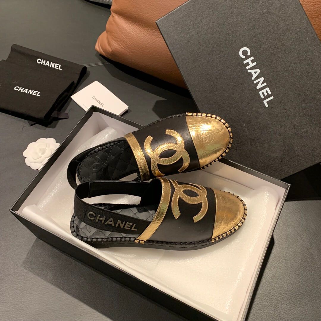 Chanel Slingback Espadrilles G34817 Black/Gold
