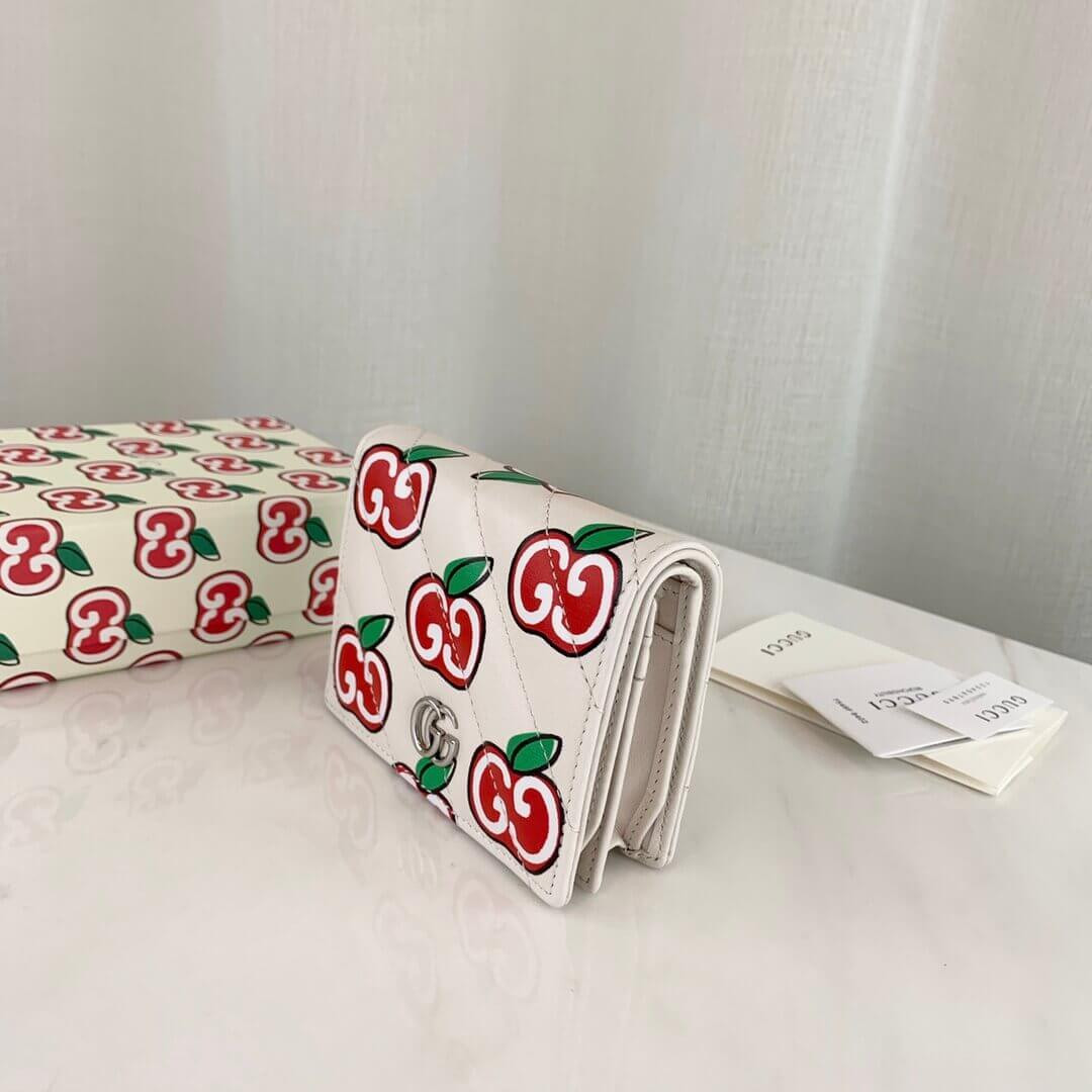 Gucci GG Apple Print GG Marmont Card Case Wallet 466492