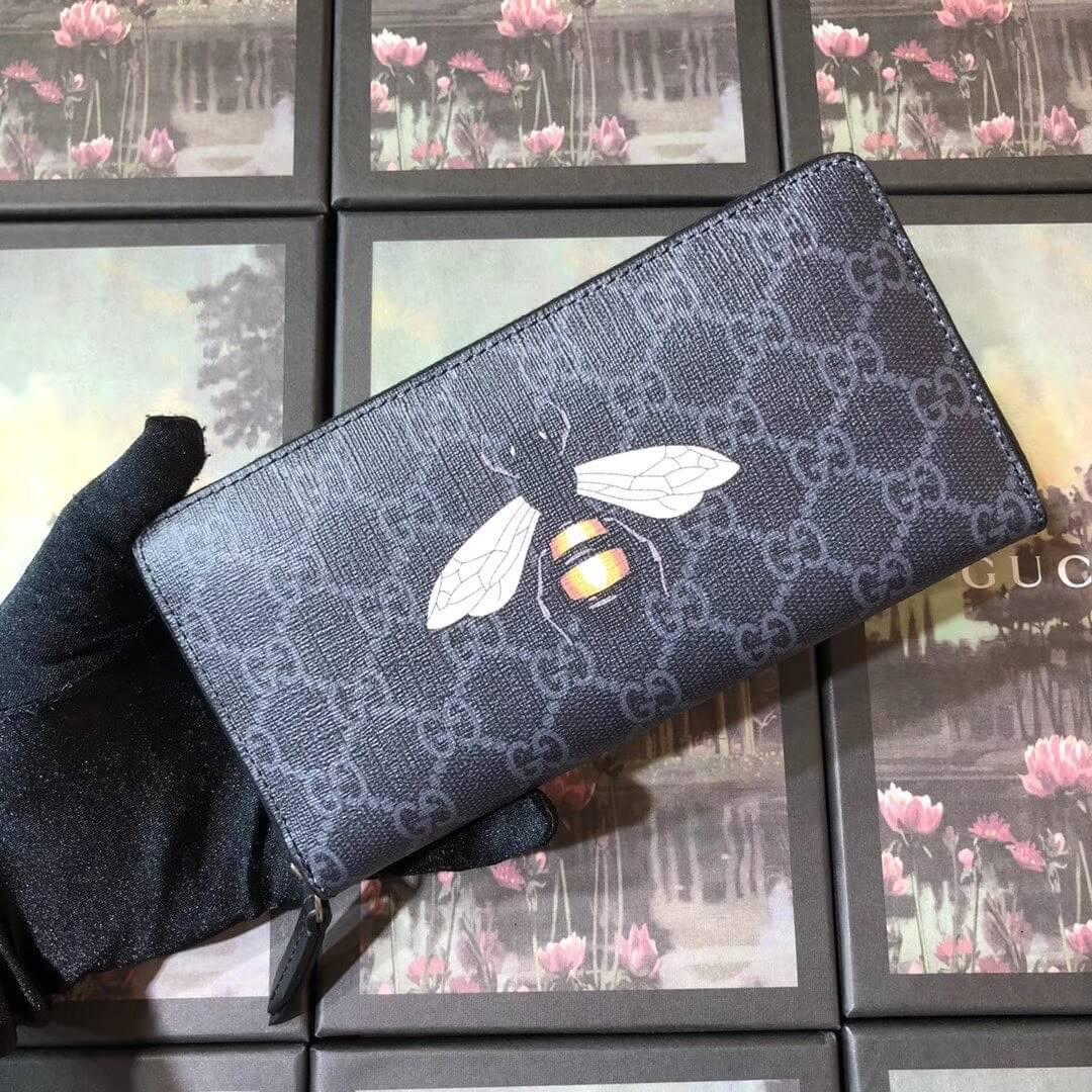 Gucci Bee Print GG Supreme Zip Around Wallet 451273