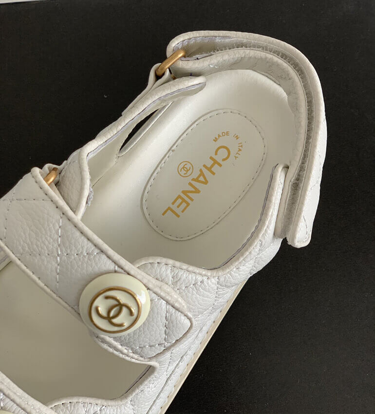 Chanel CC Button Velcro Sandals Grained Calfskin Leather 261157