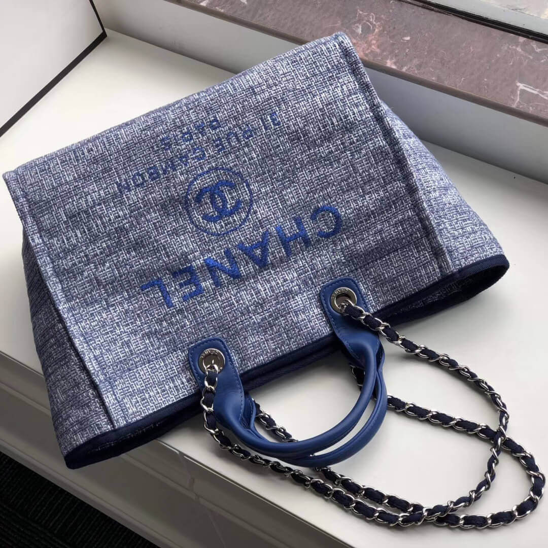 Chanel Deauville Tote 38cm Canvas Bag A66941 Blue Jacquard