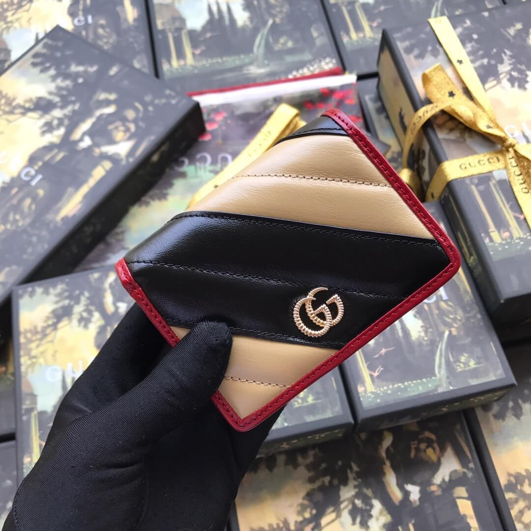 Gucci GG Marmont Card Case Wallet 573811 Beige/Black