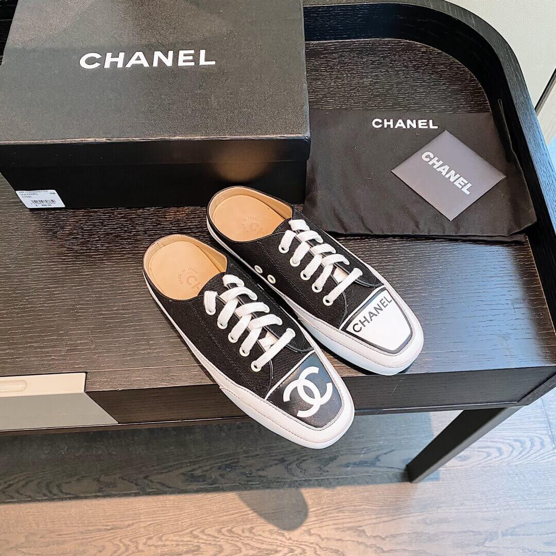 Chanel Canvas Lace Up Cap Toe Slipper 382301