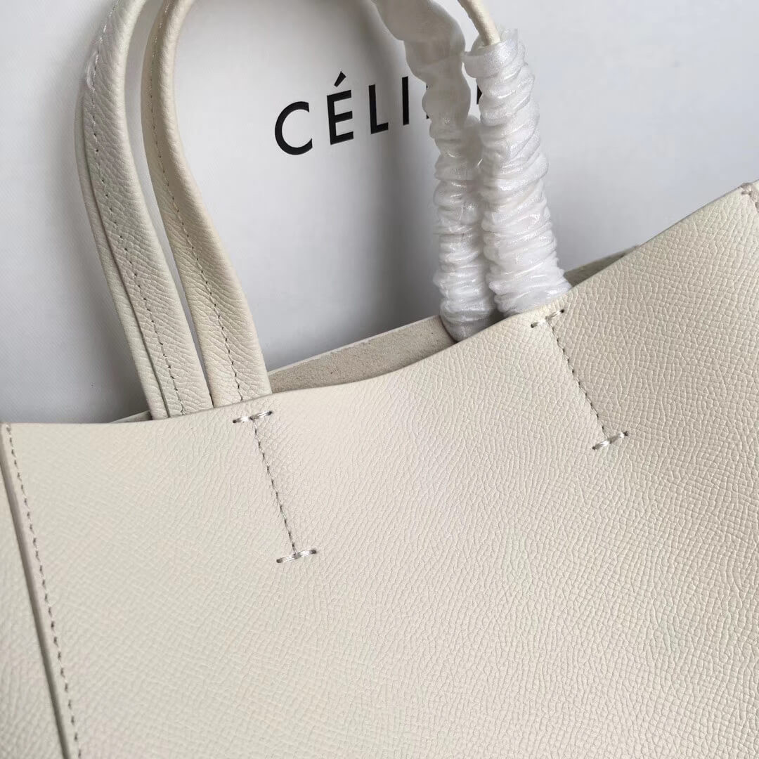 Celine Small Cabas In Grained Calfskin 189813 White/Black