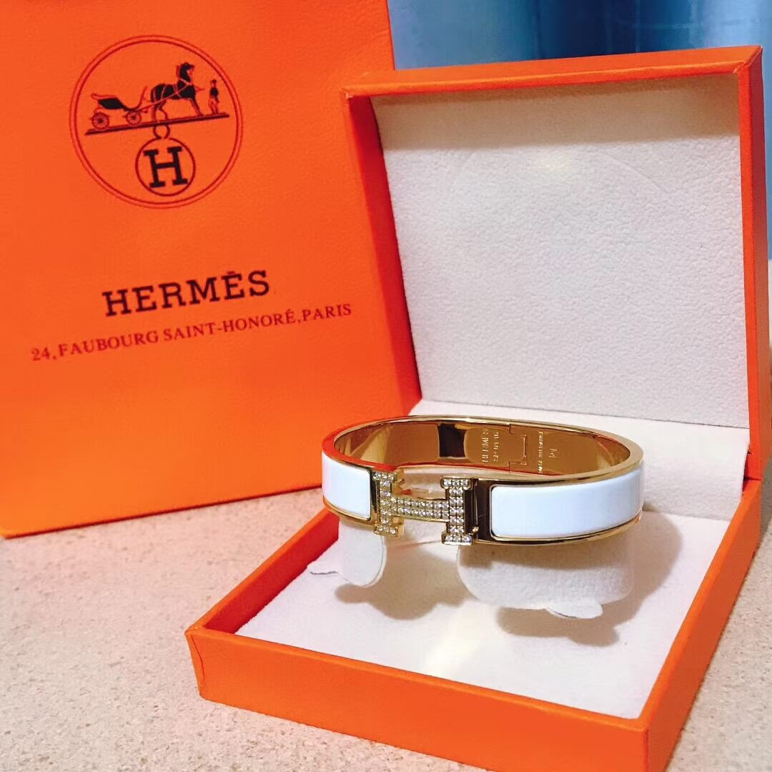 Hermes Narrow Clic Clac Gold Diamond H Bracelet