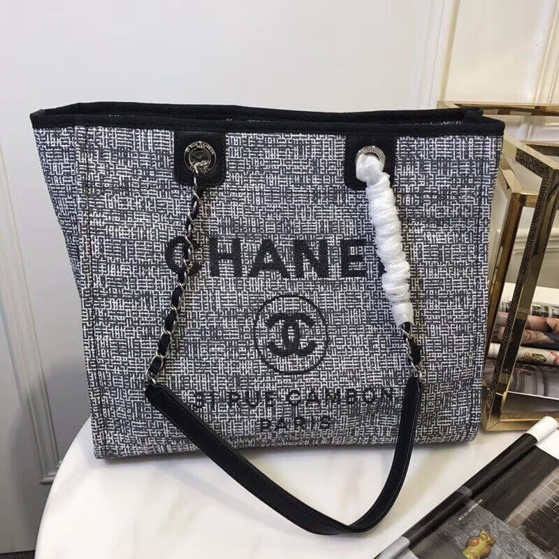Chanel Deauville Chain Shoulder Tote 33cm Canvas Bag A66939