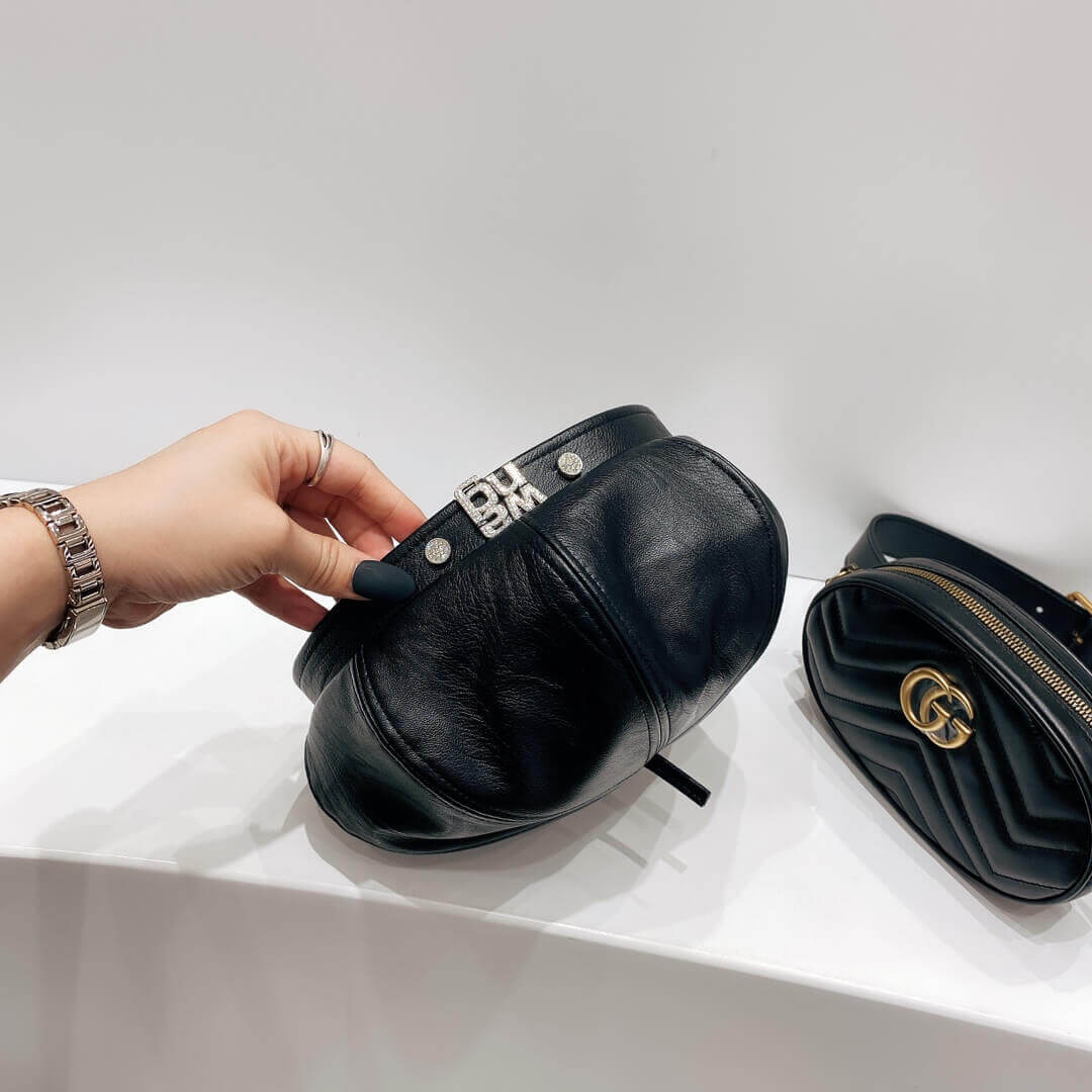 Alexander Wang Leather With Crystal Logo Beret Hat 1305