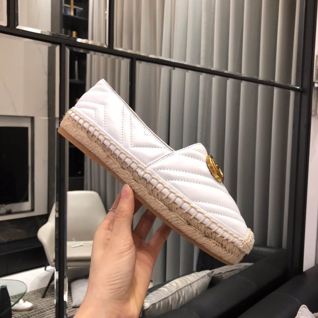 Gucci Chevron Leather Espadrille With Double G 551890 White